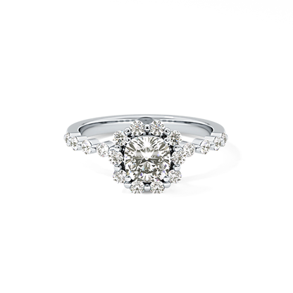 Cushion Cut 0.86 Carat Moissanite Ring – Halo and Pave Setting in Gold