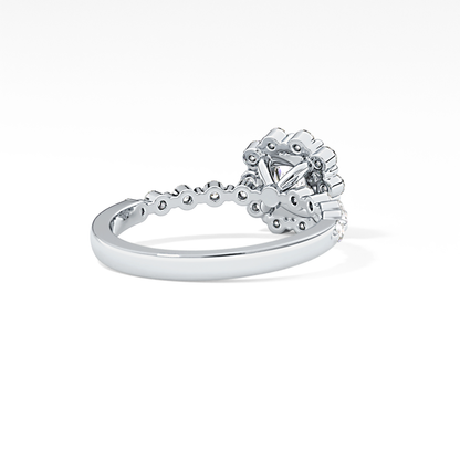 Cushion Cut 0.86 Carat Moissanite Ring – Halo and Pave Setting in Gold