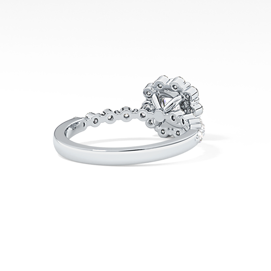 Cushion Cut 0.86 Carat Moissanite Ring – Halo and Pave Setting in Gold