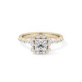 Princess Cut 0.78 Carat Moissanite Ring – Halo and Pave Setting in Gold