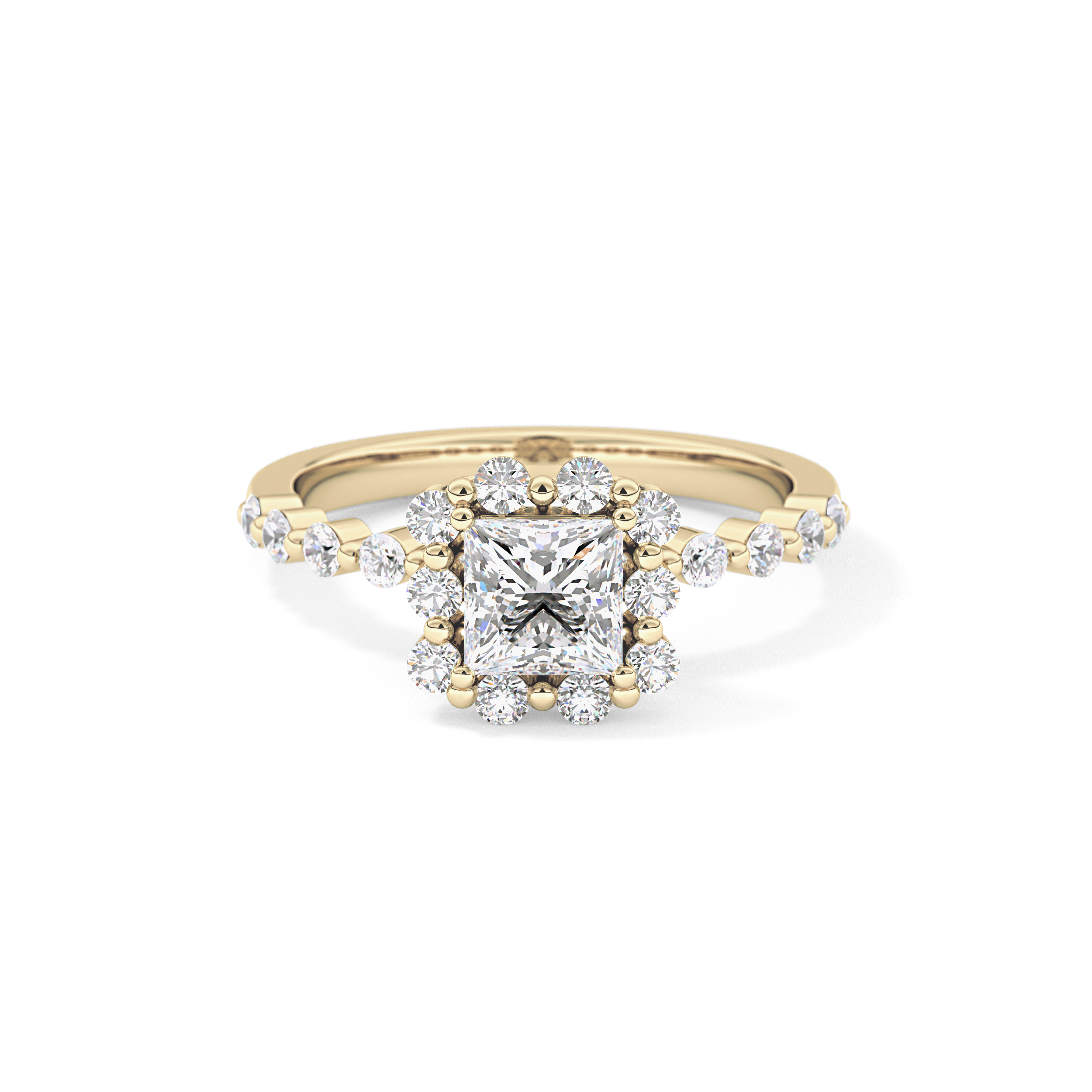Princess Cut 0.78 Carat Moissanite Ring – Halo and Pave Setting in Gold