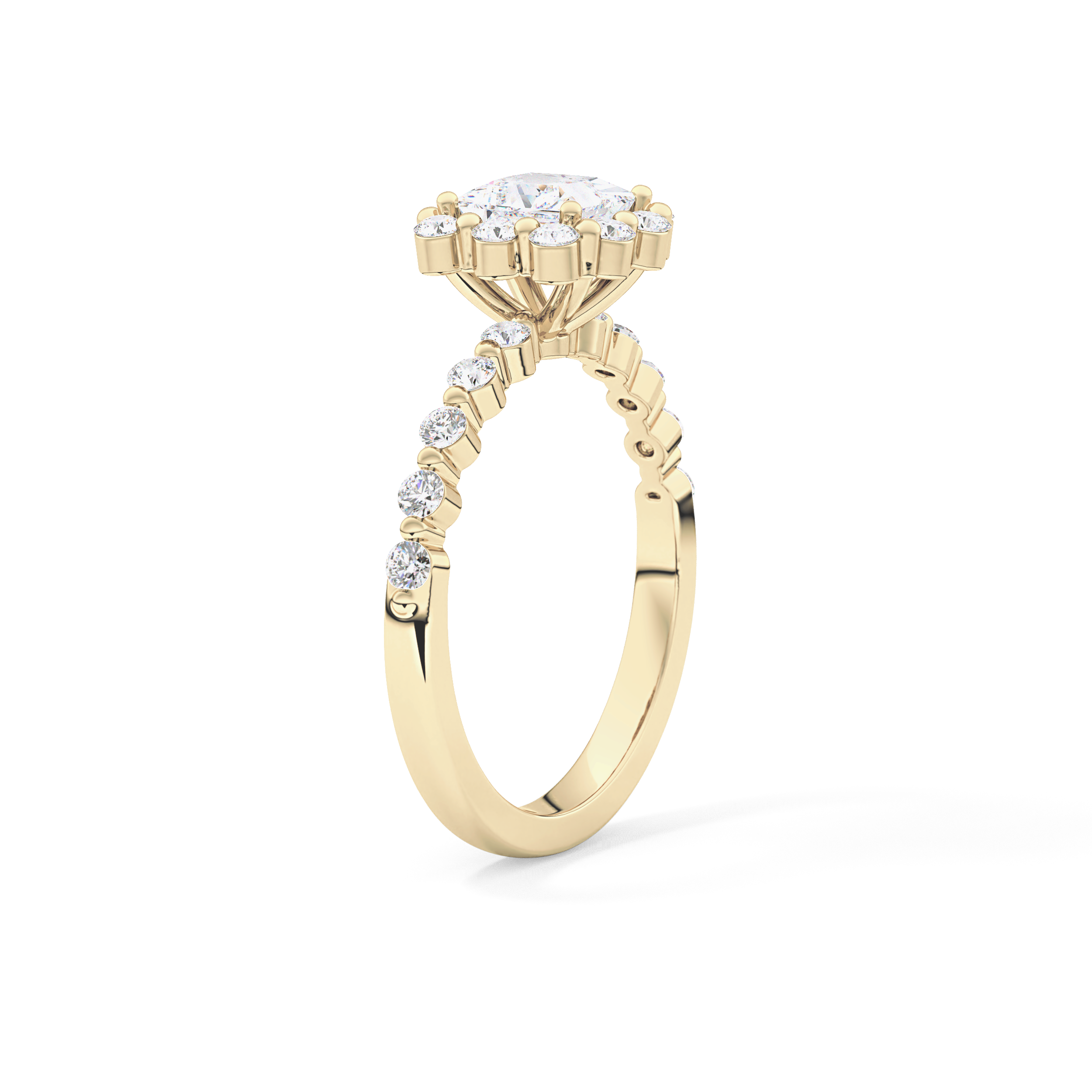 Princess Cut 0.78 Carat Moissanite Ring – Halo and Pave Setting in Gold