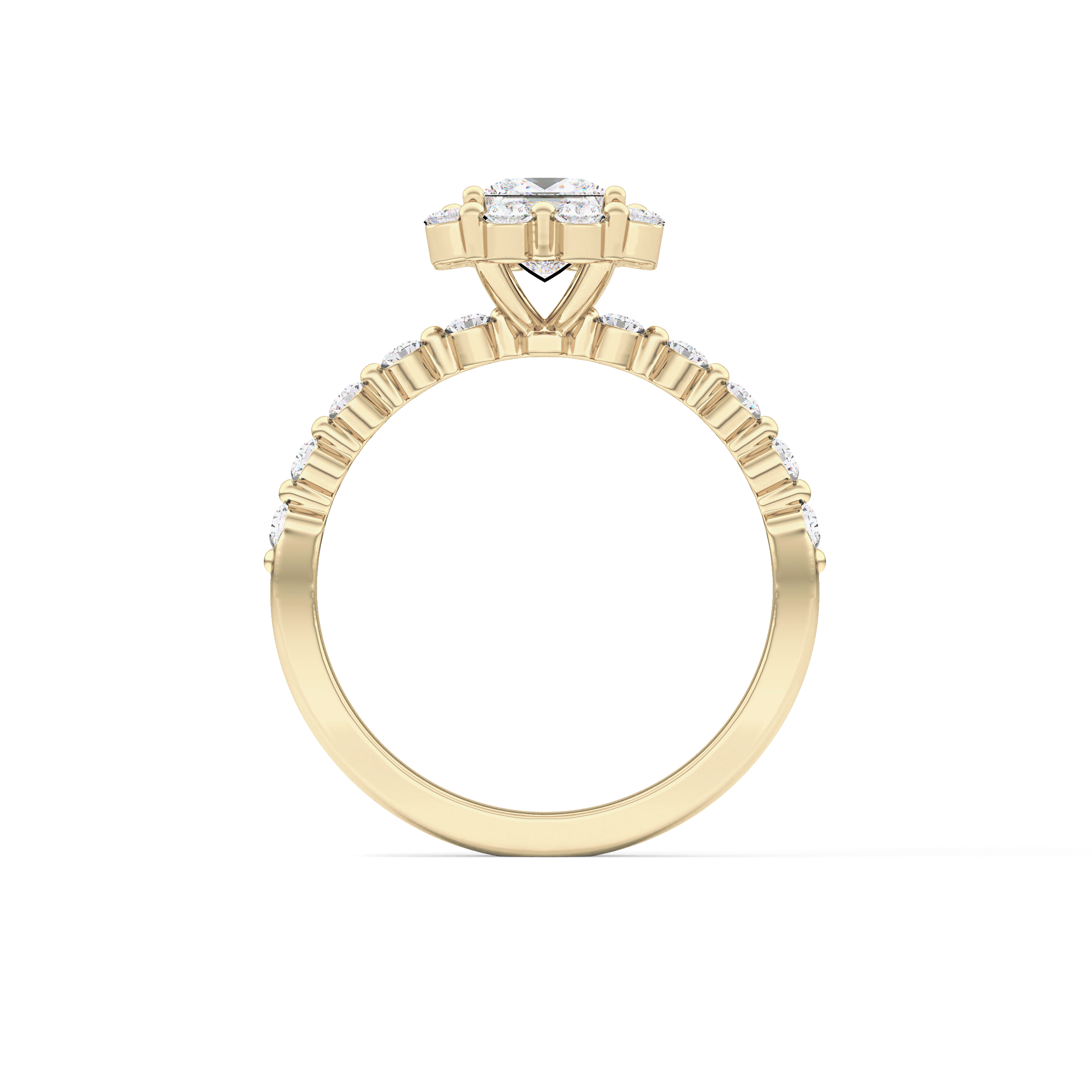 Princess Cut 0.78 Carat Moissanite Ring – Halo and Pave Setting in Gold