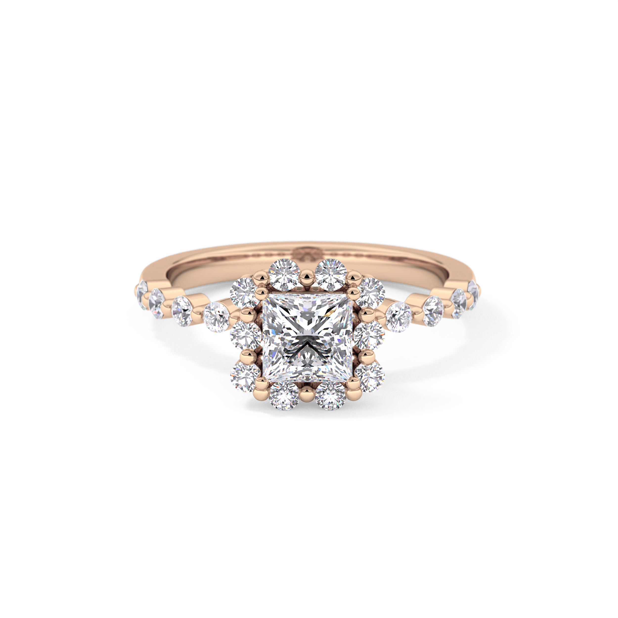 Princess Cut 0.78 Carat Moissanite Ring – Halo and Pave Setting in Gold