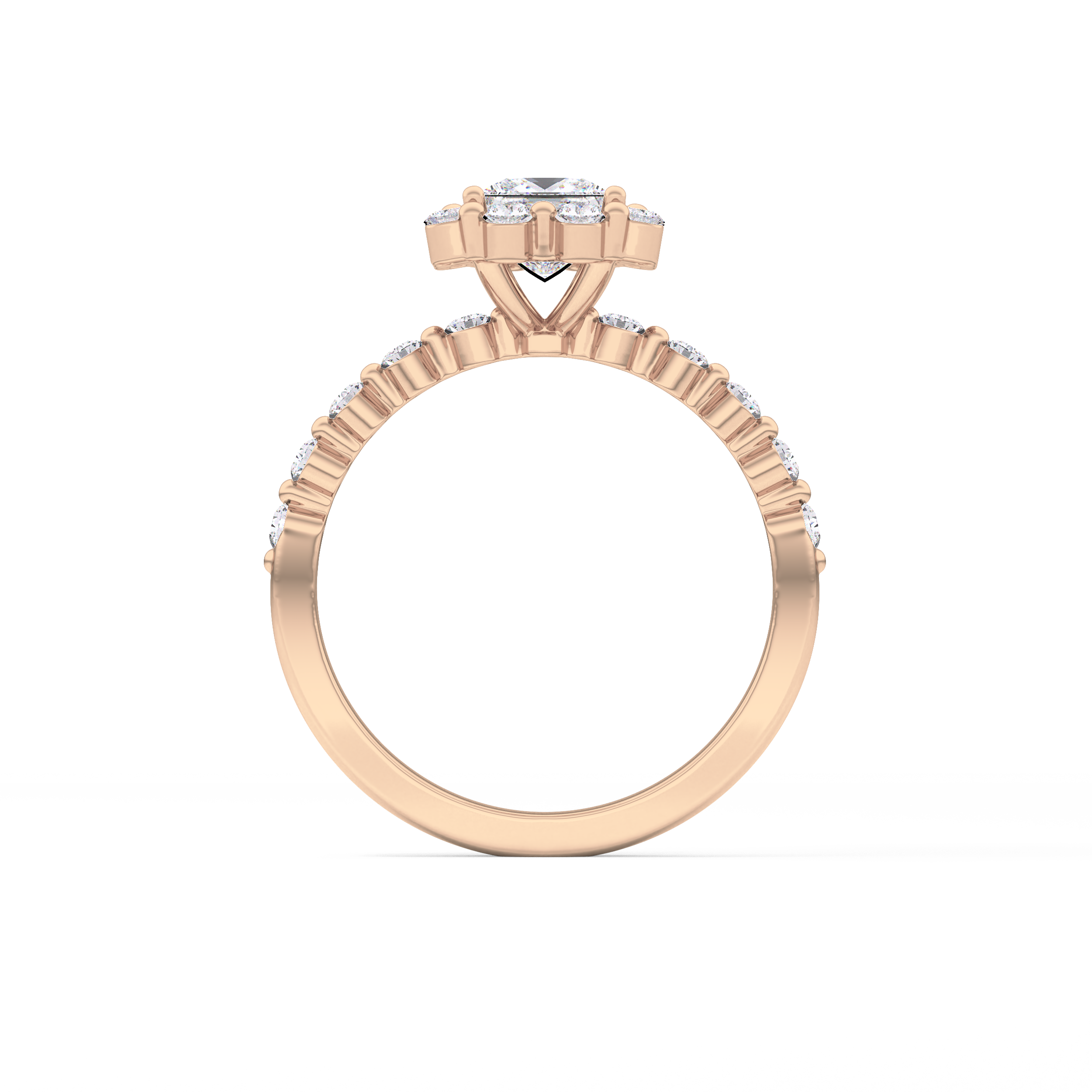 Princess Cut 0.78 Carat Moissanite Ring – Halo and Pave Setting in Gold