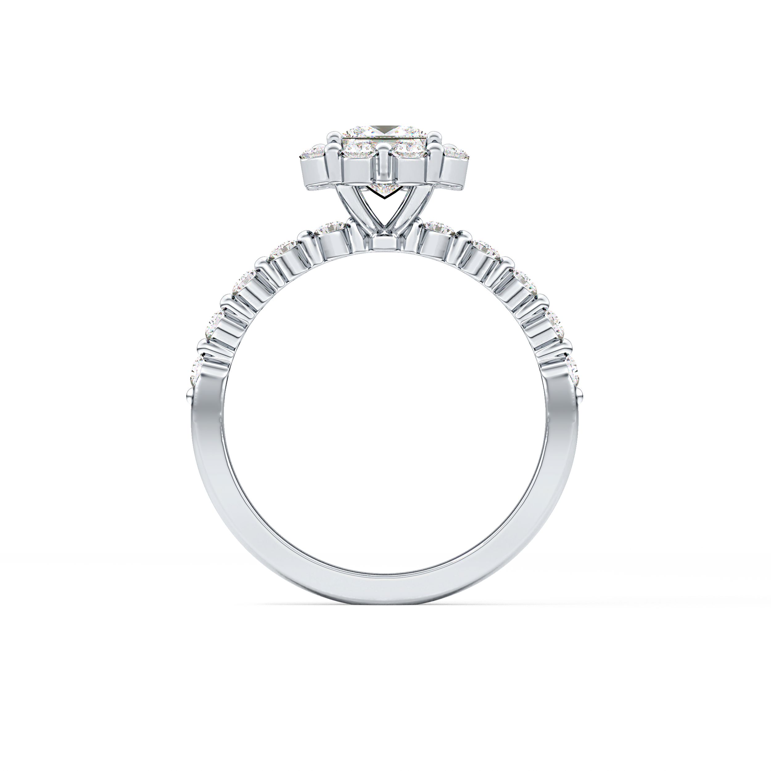 Princess Cut 0.78 Carat Moissanite Ring – Halo and Pave Setting in Gold