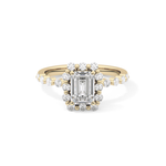 Emerald Cut 1.02 Carat Moissanite Ring – Halo and Pave Setting in Gold