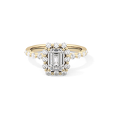 Emerald Cut 1.02 Carat Moissanite Ring – Halo and Pave Setting in Gold