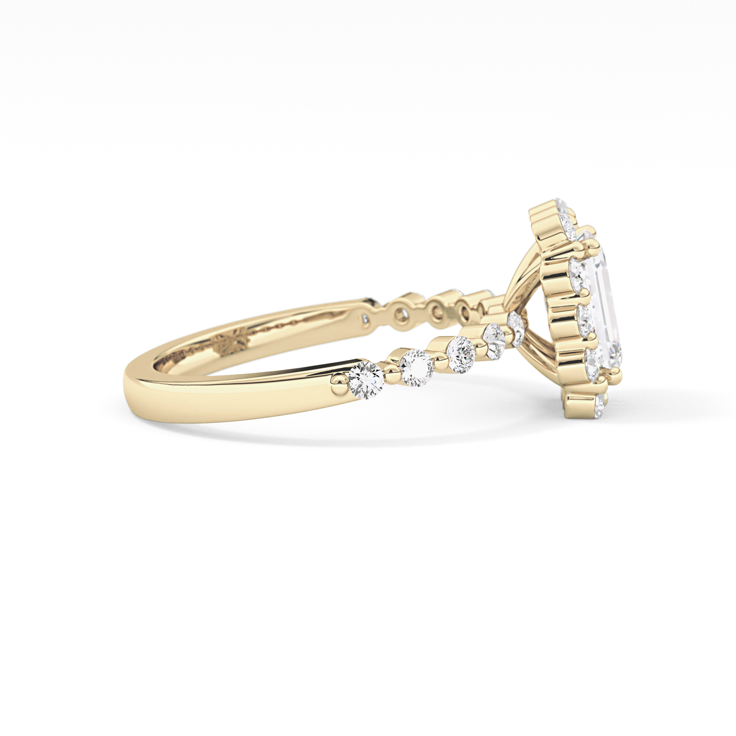 Emerald Cut 1.02 Carat Moissanite Ring – Halo and Pave Setting in Gold