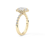 Emerald Cut 1.02 Carat Moissanite Ring – Halo and Pave Setting in Gold