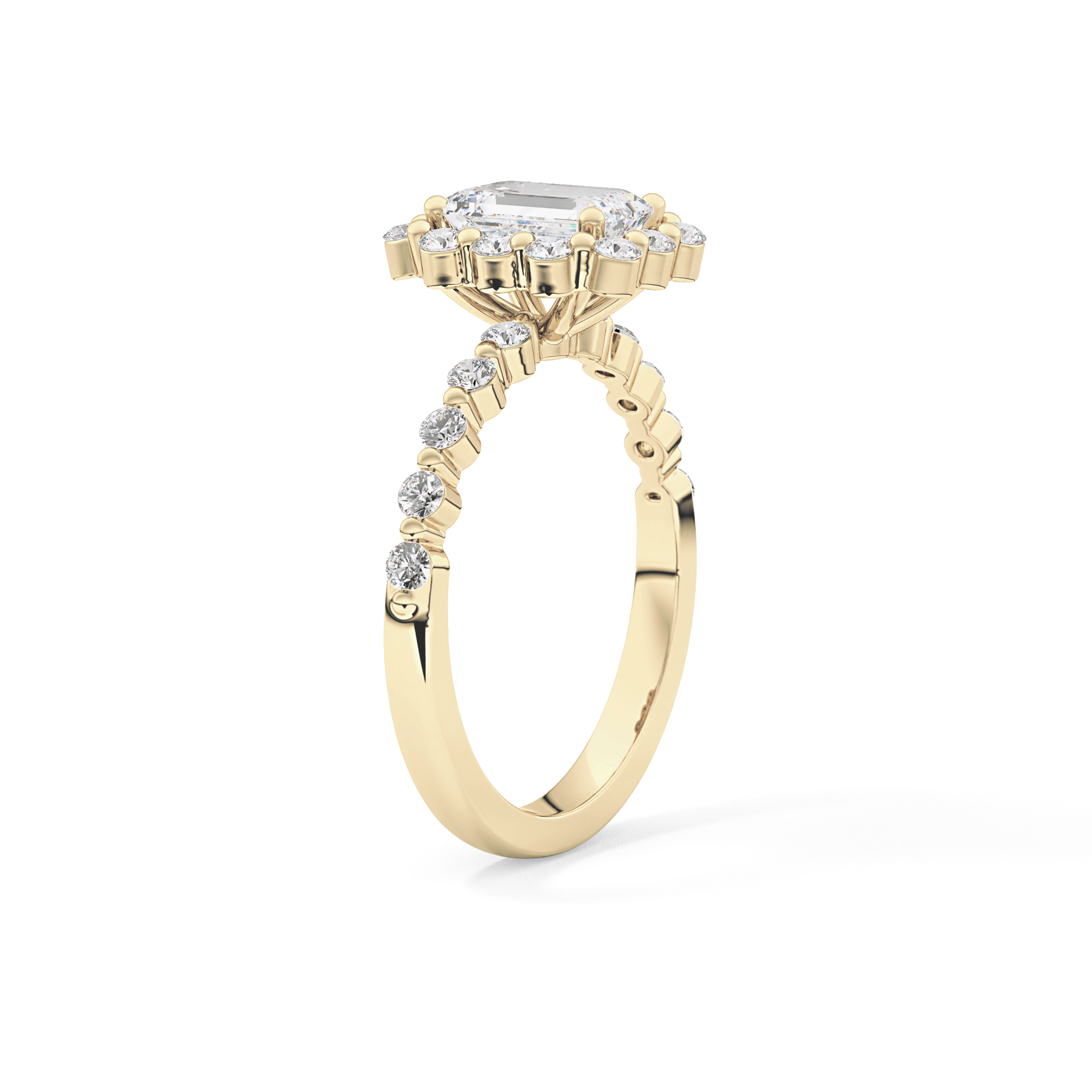 Emerald Cut 1.02 Carat Moissanite Ring – Halo and Pave Setting in Gold
