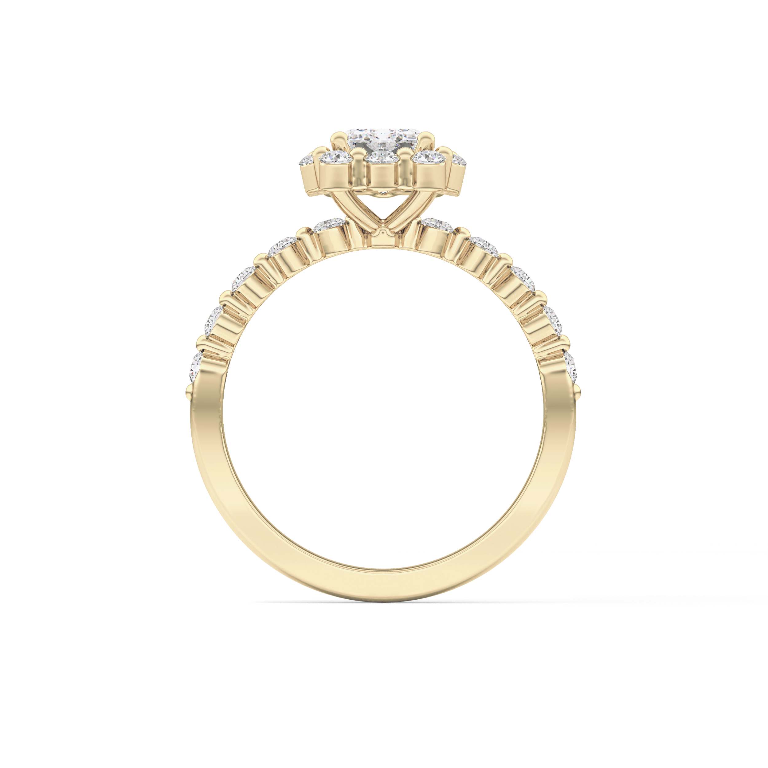 Emerald Cut 1.02 Carat Moissanite Ring – Halo and Pave Setting in Gold