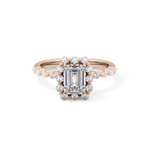 Emerald Cut 1.02 Carat Moissanite Ring – Halo and Pave Setting in Gold
