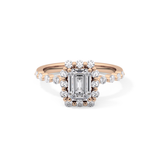 Emerald Cut 1.02 Carat Moissanite Ring – Halo and Pave Setting in Gold