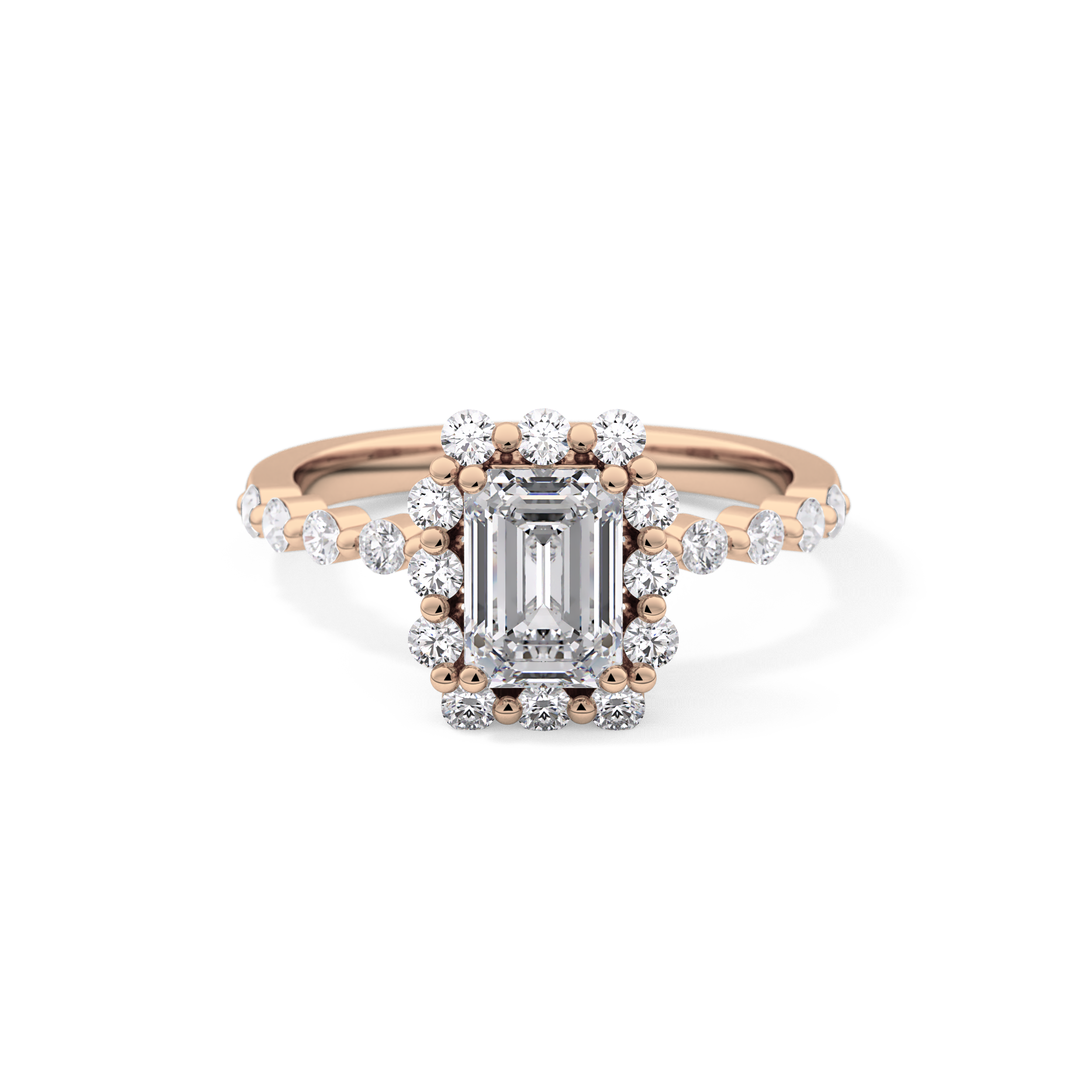 Emerald Cut 1.02 Carat Moissanite Ring – Halo and Pave Setting in Gold