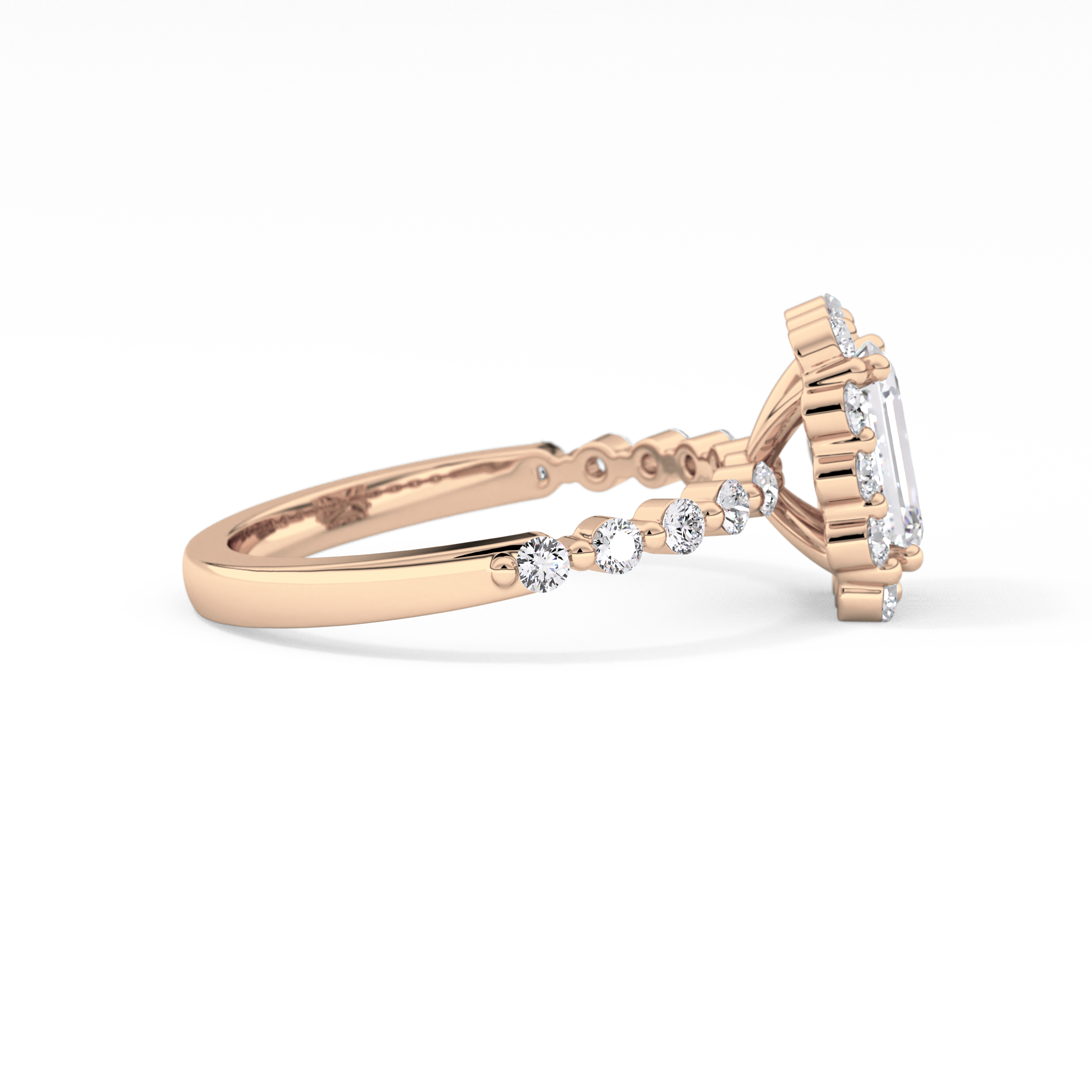 Emerald Cut 1.02 Carat Moissanite Ring – Halo and Pave Setting in Gold