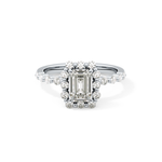 Emerald Cut 1.02 Carat Moissanite Ring – Halo and Pave Setting in Gold