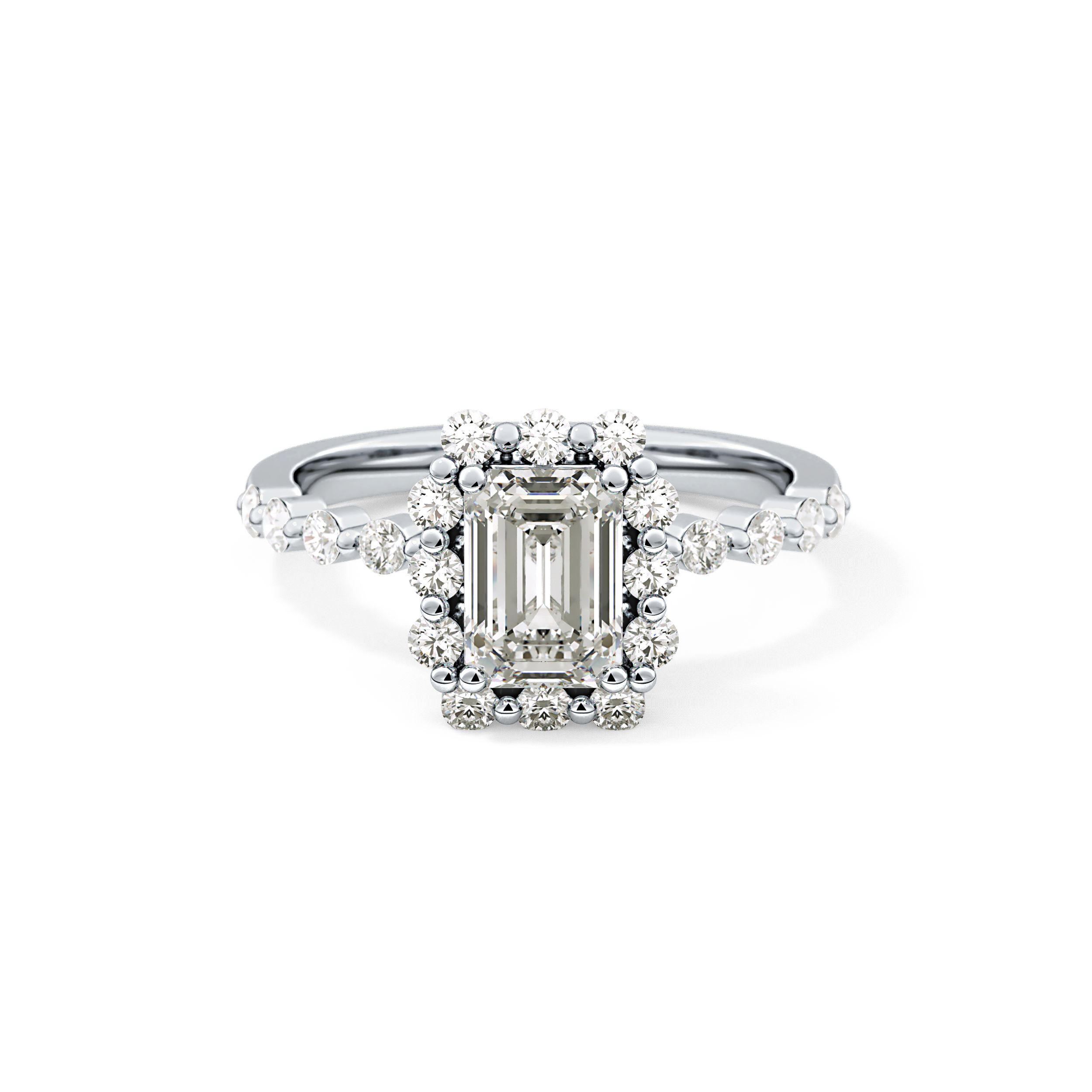 Emerald Cut 1.02 Carat Moissanite Ring – Halo and Pave Setting in Gold