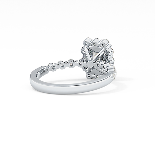 Emerald Cut 1.02 Carat Moissanite Ring – Halo and Pave Setting in Gold