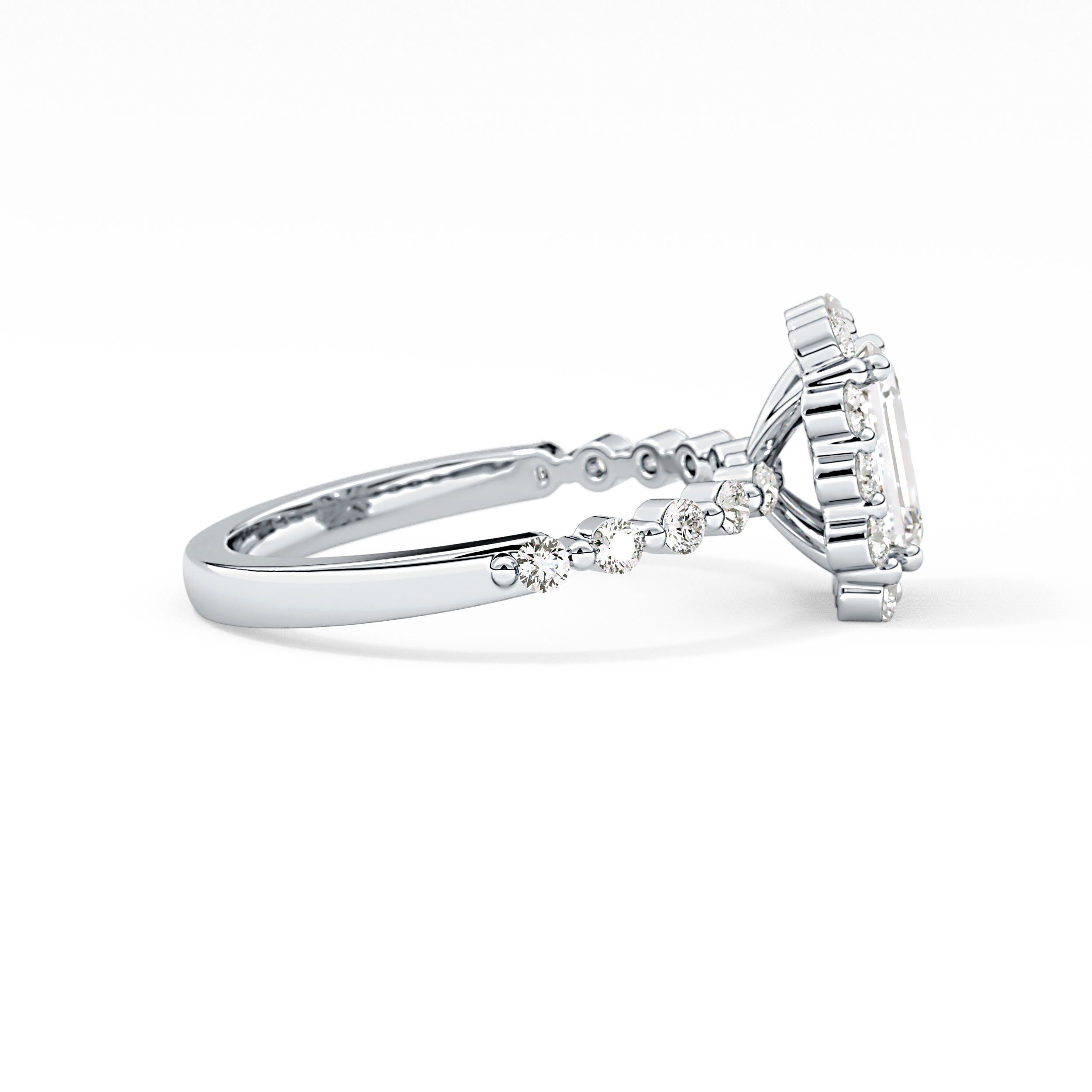 Emerald Cut 1.02 Carat Moissanite Ring – Halo and Pave Setting in Gold
