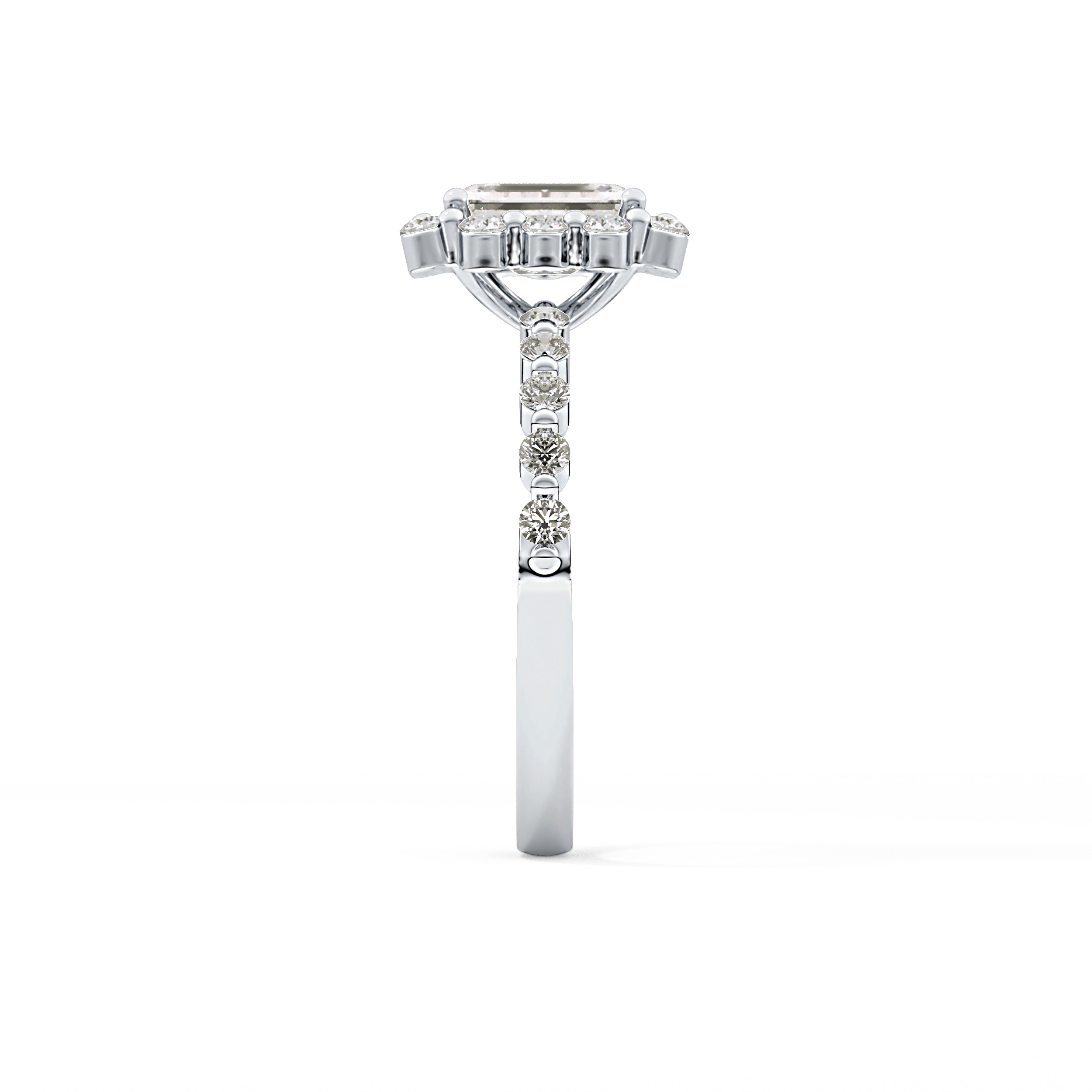 Emerald Cut 1.02 Carat Moissanite Ring – Halo and Pave Setting in Gold