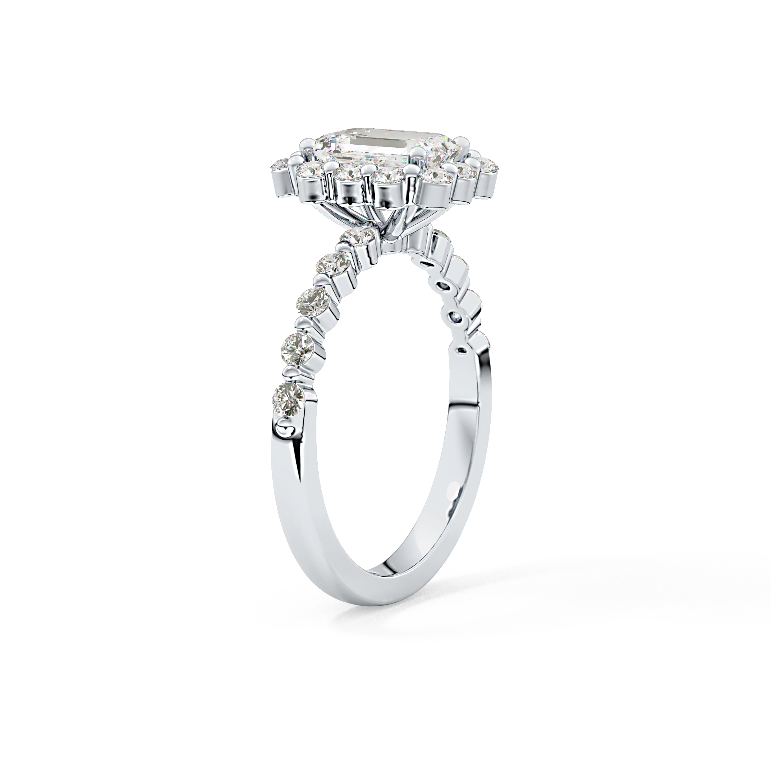 Emerald Cut 1.02 Carat Moissanite Ring – Halo and Pave Setting in Gold