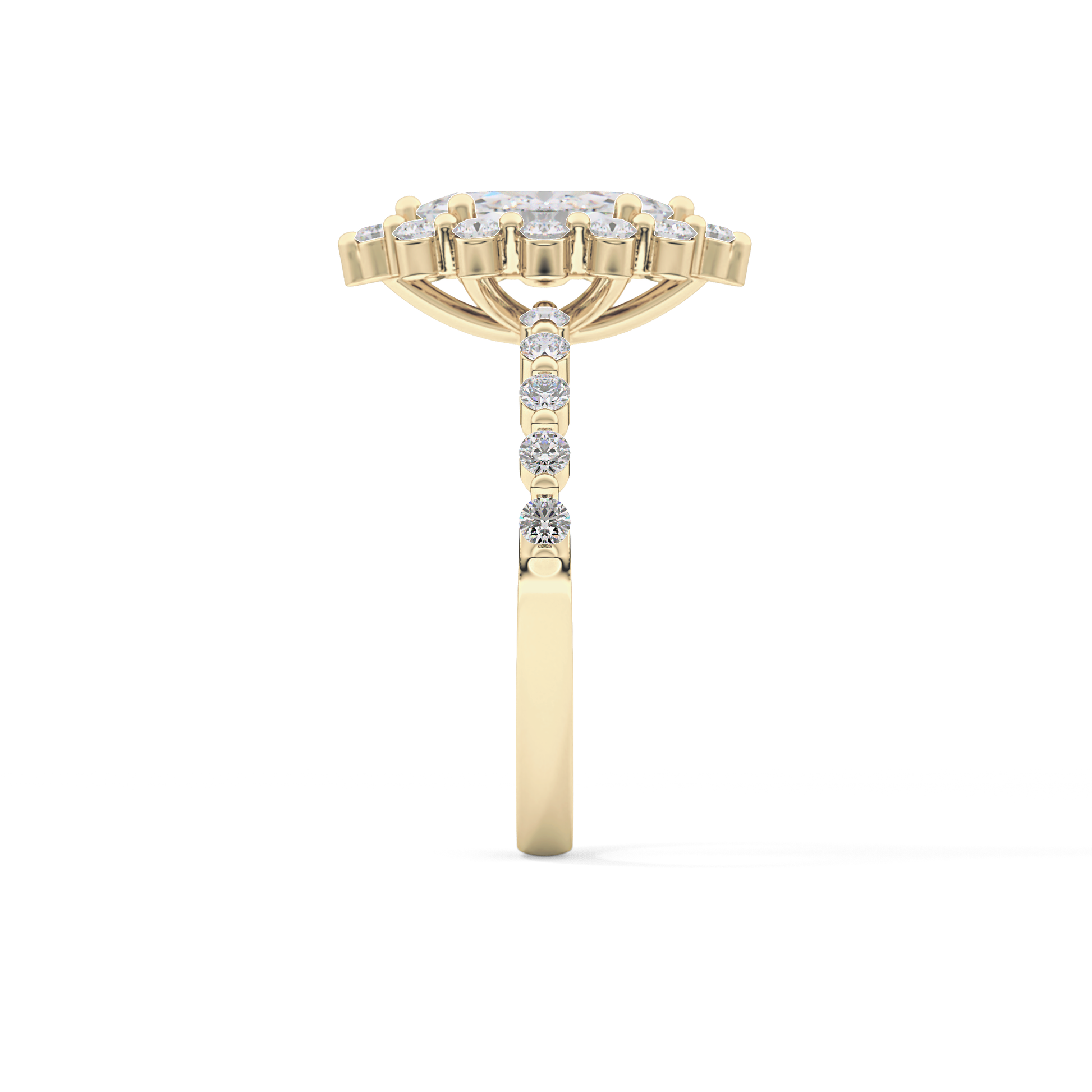 Marquise Cut 0.82 Carat Moissanite Ring – Halo and Pave Setting in Gold
