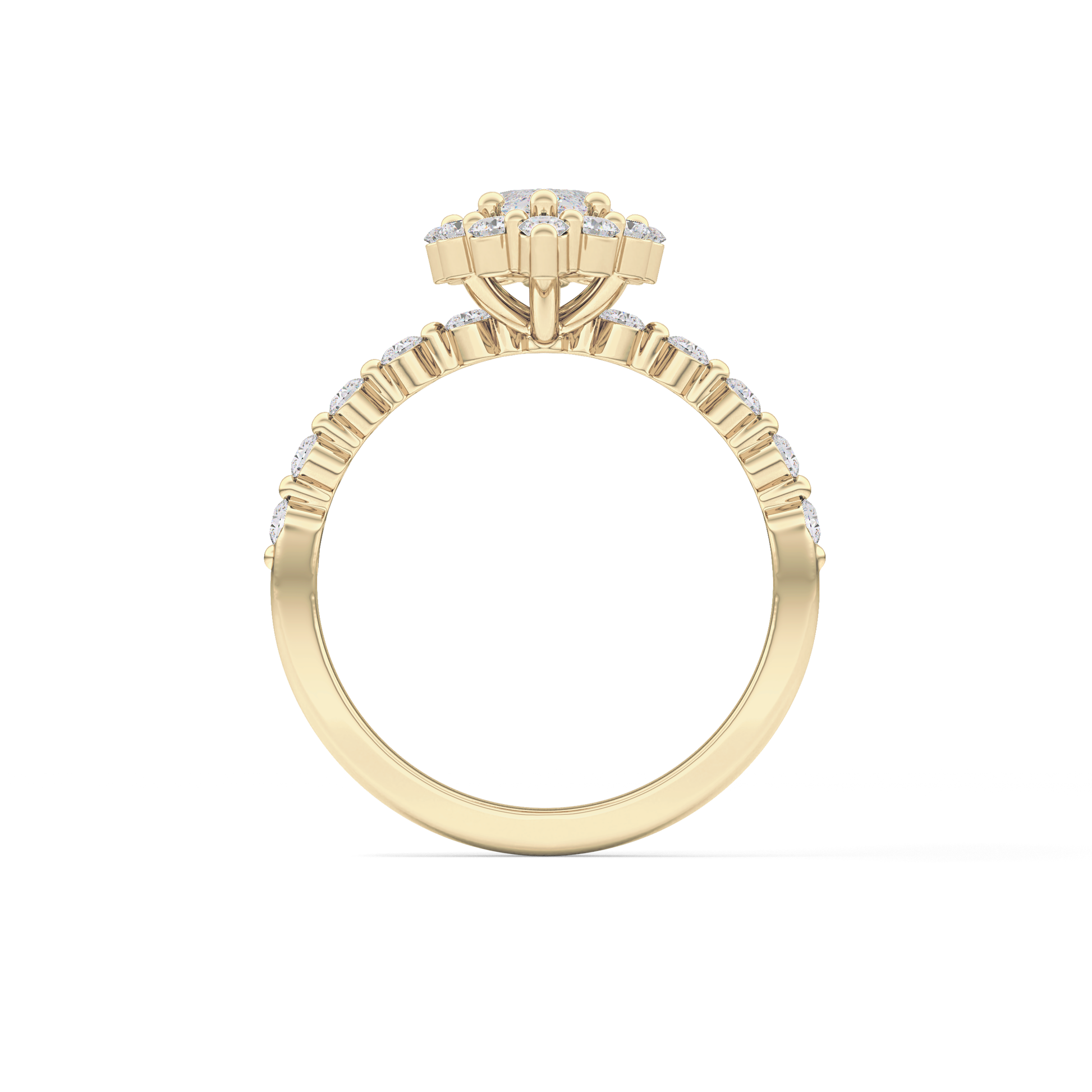 Marquise Cut 0.82 Carat Moissanite Ring – Halo and Pave Setting in Gold