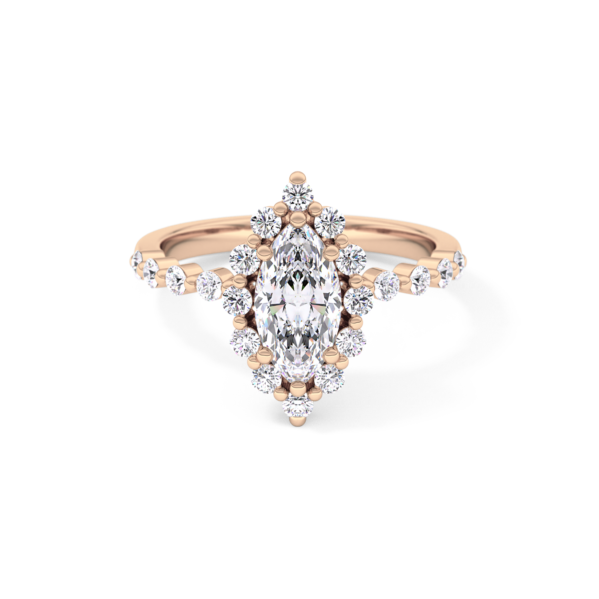 Marquise Cut 0.82 Carat Moissanite Ring – Halo and Pave Setting in Gold