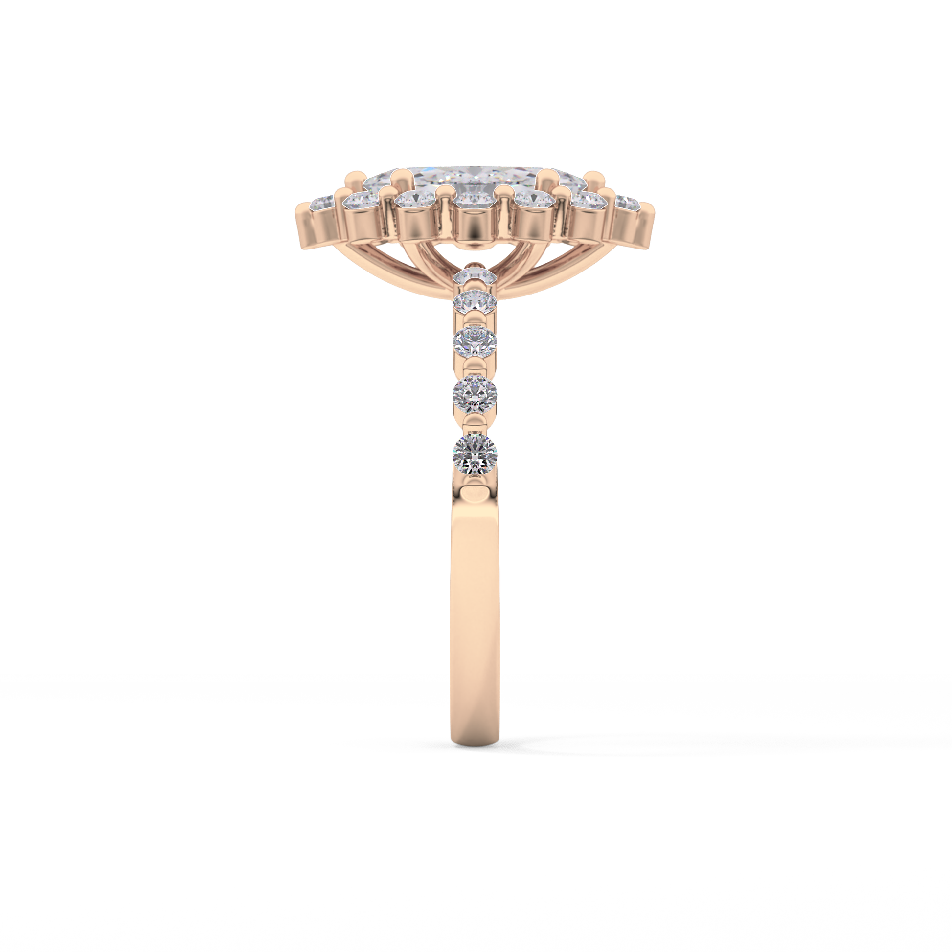 Marquise Cut 0.82 Carat Moissanite Ring – Halo and Pave Setting in Gold