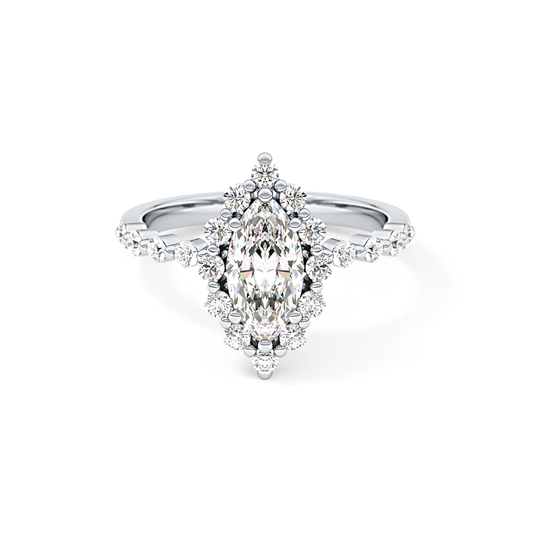 Marquise Cut 0.82 Carat Moissanite Ring – Halo and Pave Setting in Gold