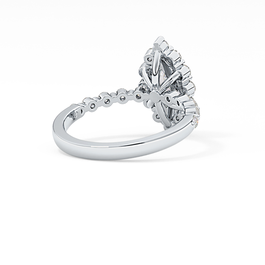 Marquise Cut 0.82 Carat Moissanite Ring – Halo and Pave Setting in Gold