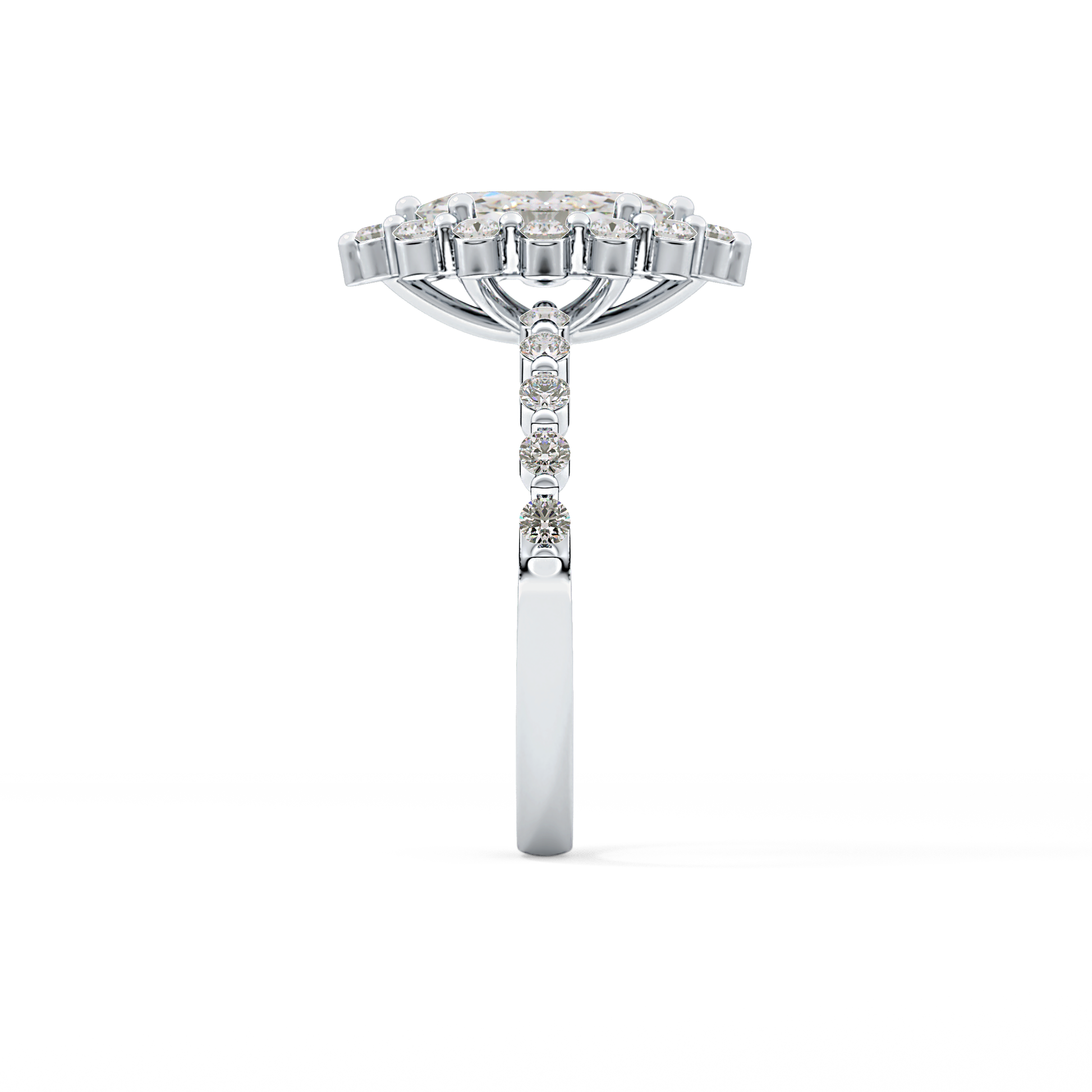 Marquise Cut 0.82 Carat Moissanite Ring – Halo and Pave Setting in Gold