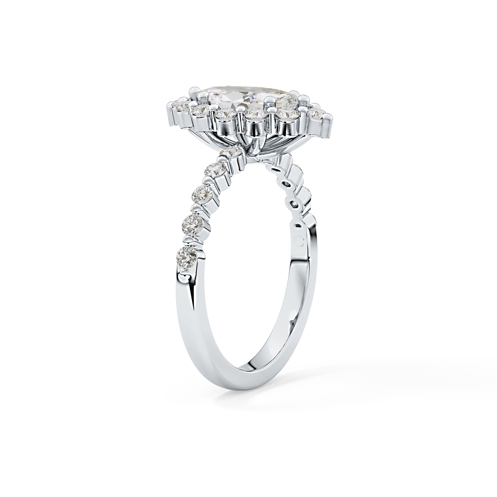 Marquise Cut 0.82 Carat Moissanite Ring – Halo and Pave Setting in Gold