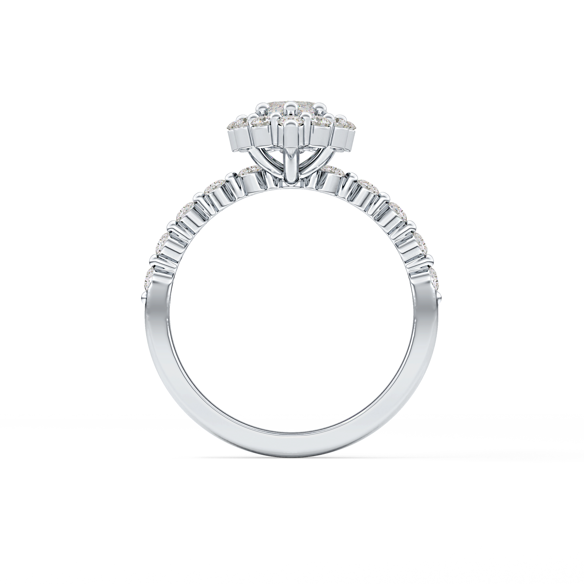 Marquise Cut 0.82 Carat Moissanite Ring – Halo and Pave Setting in Gold