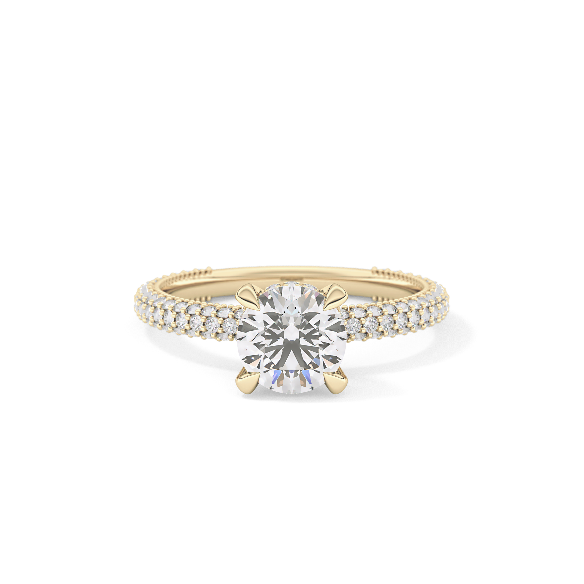 Round Cut 1.03 Carat Moissanite Ring – Halo and Pave Setting in Gold