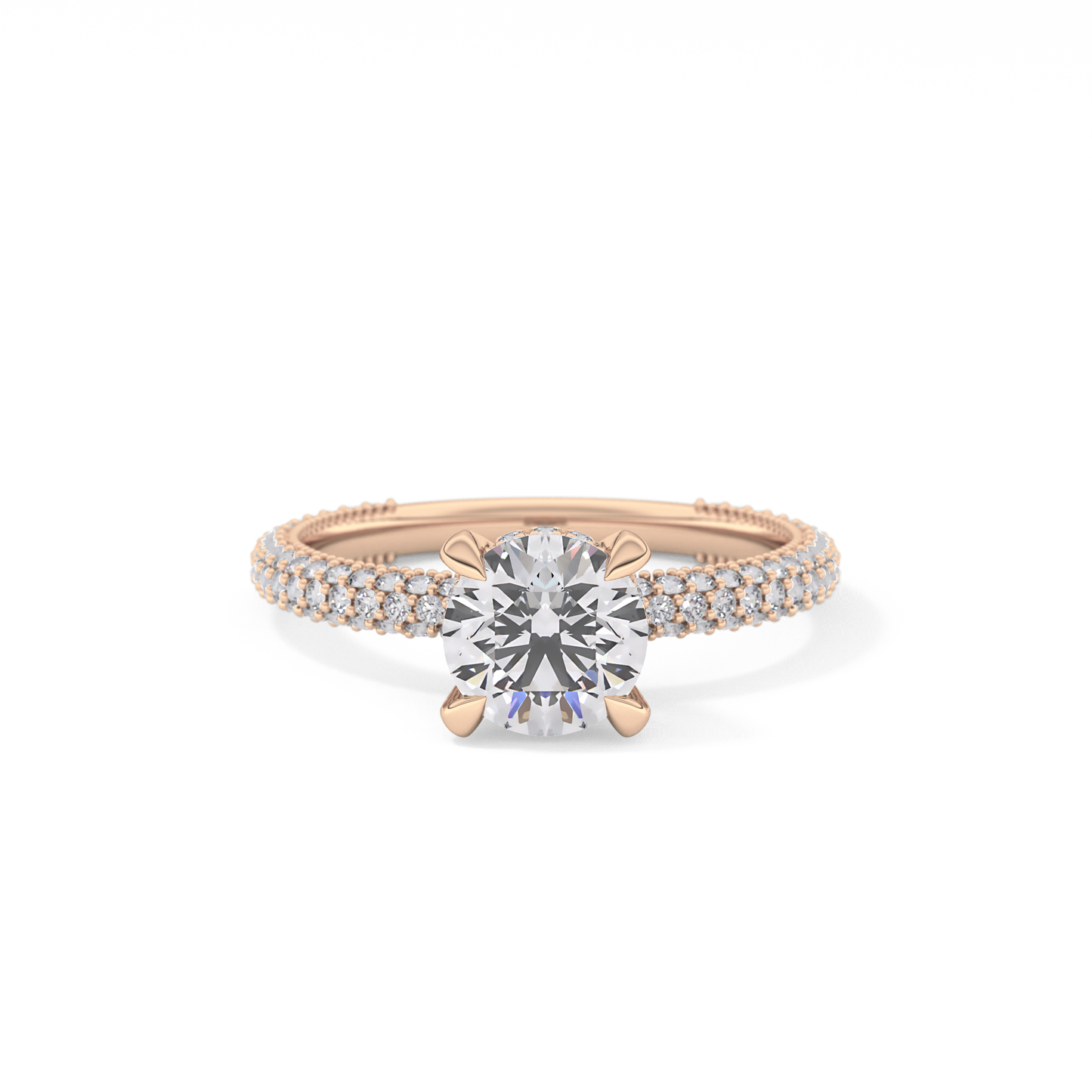 Round Cut 1.03 Carat Moissanite Ring – Halo and Pave Setting in Gold
