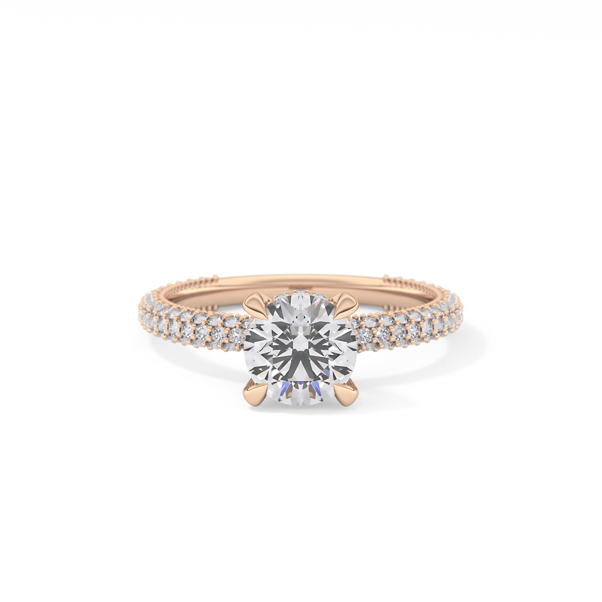 Round Cut 1.03 Carat Moissanite Ring – Halo and Pave Setting in Gold