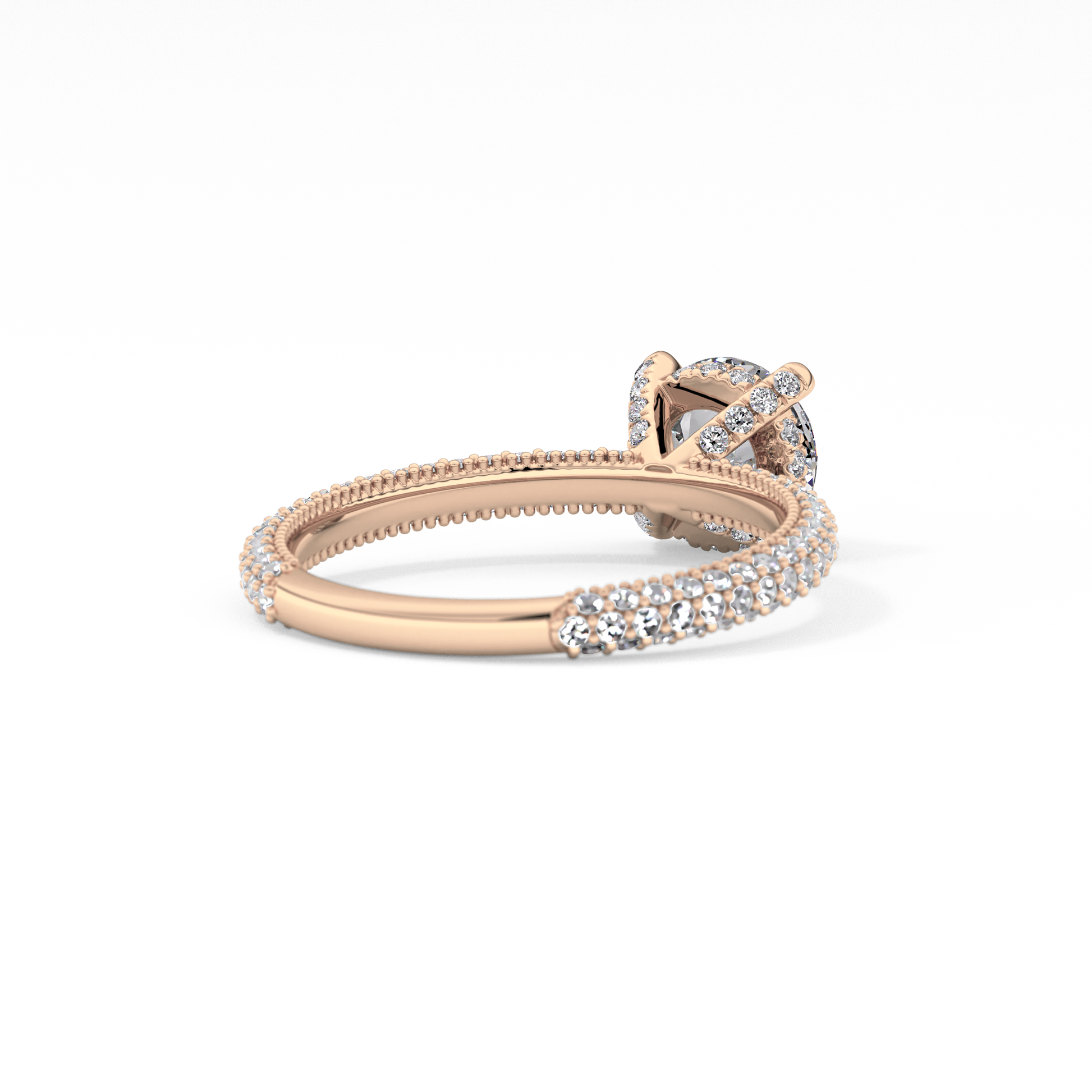 Round Cut 1.03 Carat Moissanite Ring – Halo and Pave Setting in Gold