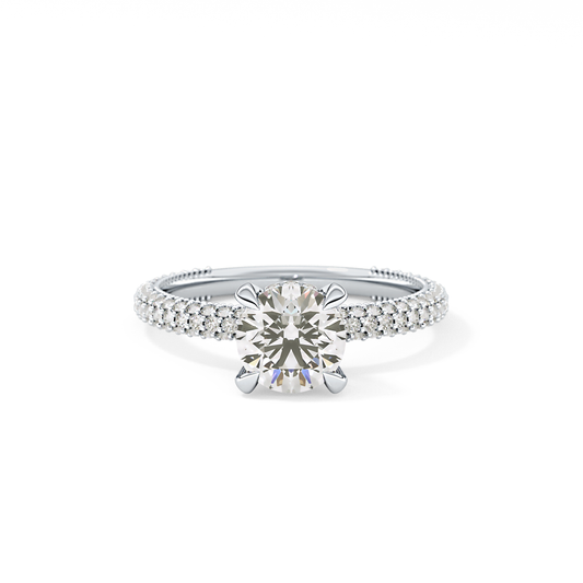 Round Cut 1.03 Carat Moissanite Ring – Halo and Pave Setting in Gold