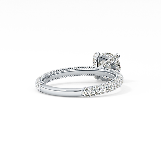 Round Cut 1.03 Carat Moissanite Ring – Halo and Pave Setting in Gold