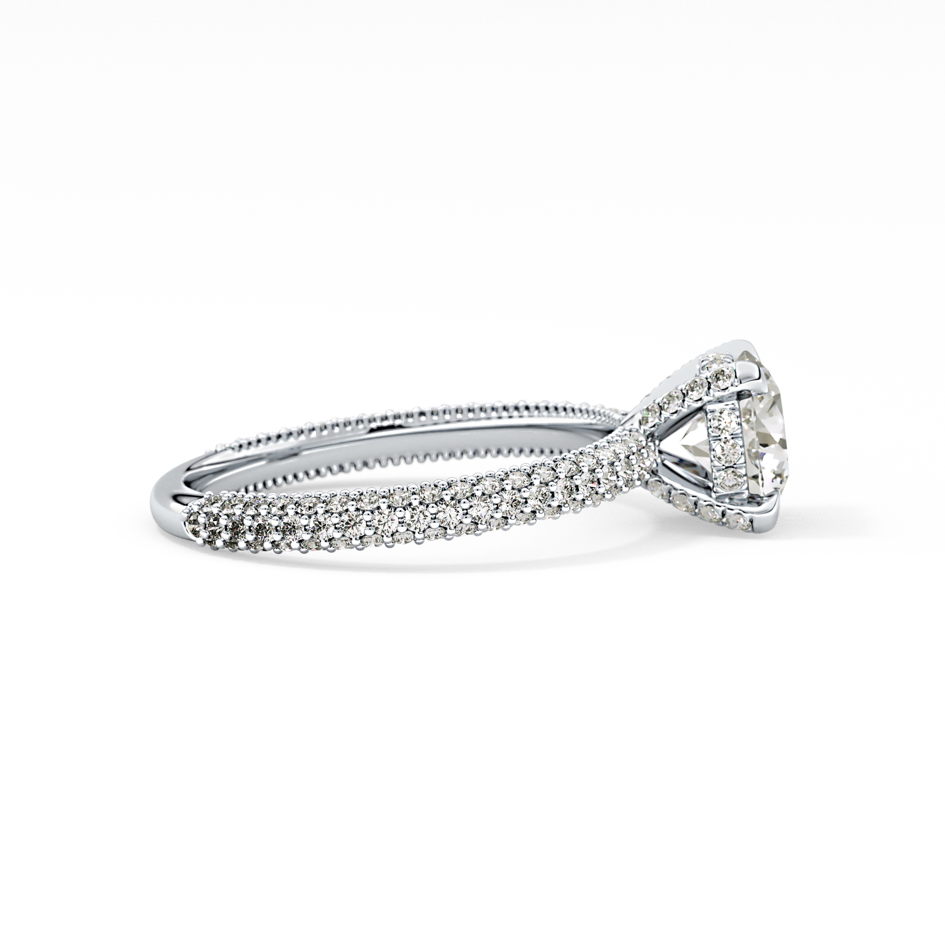 Round Cut 1.03 Carat Moissanite Ring – Halo and Pave Setting in Gold