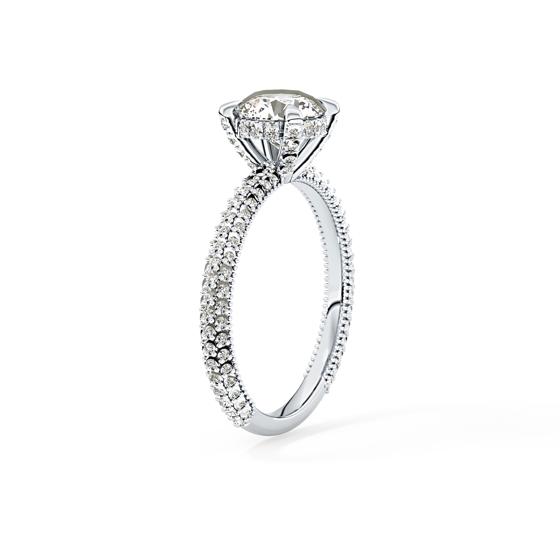 Round Cut 1.03 Carat Moissanite Ring – Halo and Pave Setting in Gold