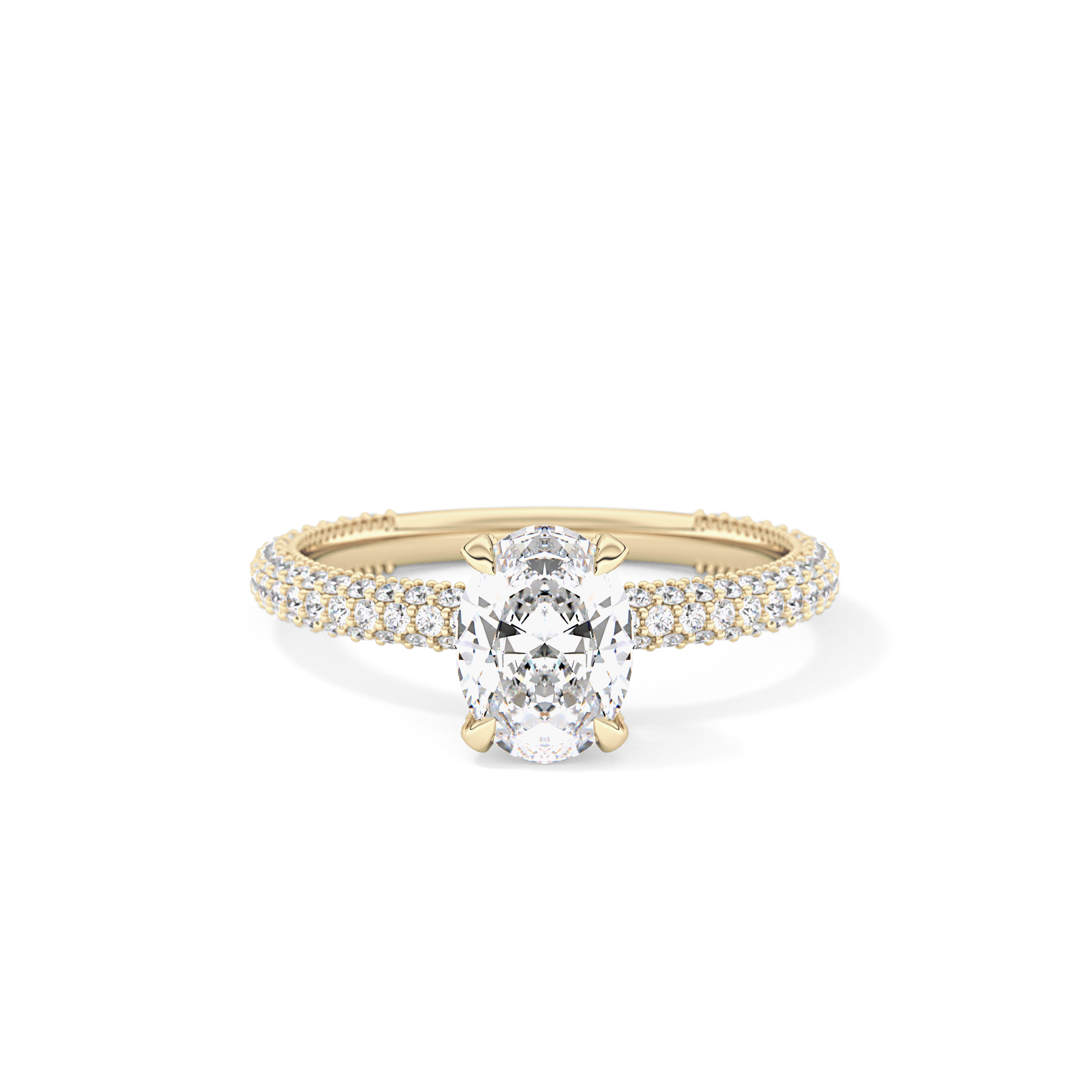Oval Cut 0.83 Carat Moissanite Ring – Hidden Halo and Pave Setting in Gold