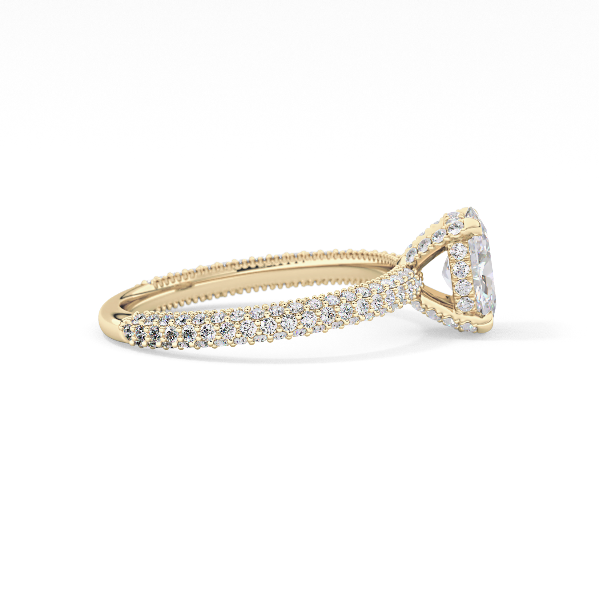 Oval Cut 0.83 Carat Moissanite Ring – Hidden Halo and Pave Setting in Gold