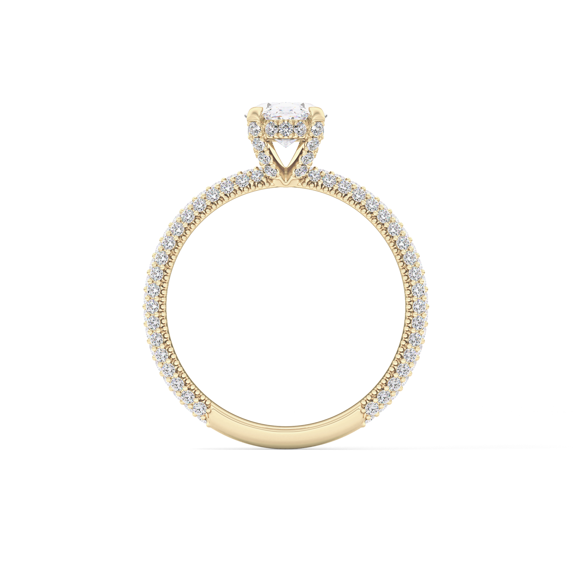 Oval Cut 0.83 Carat Moissanite Ring – Hidden Halo and Pave Setting in Gold