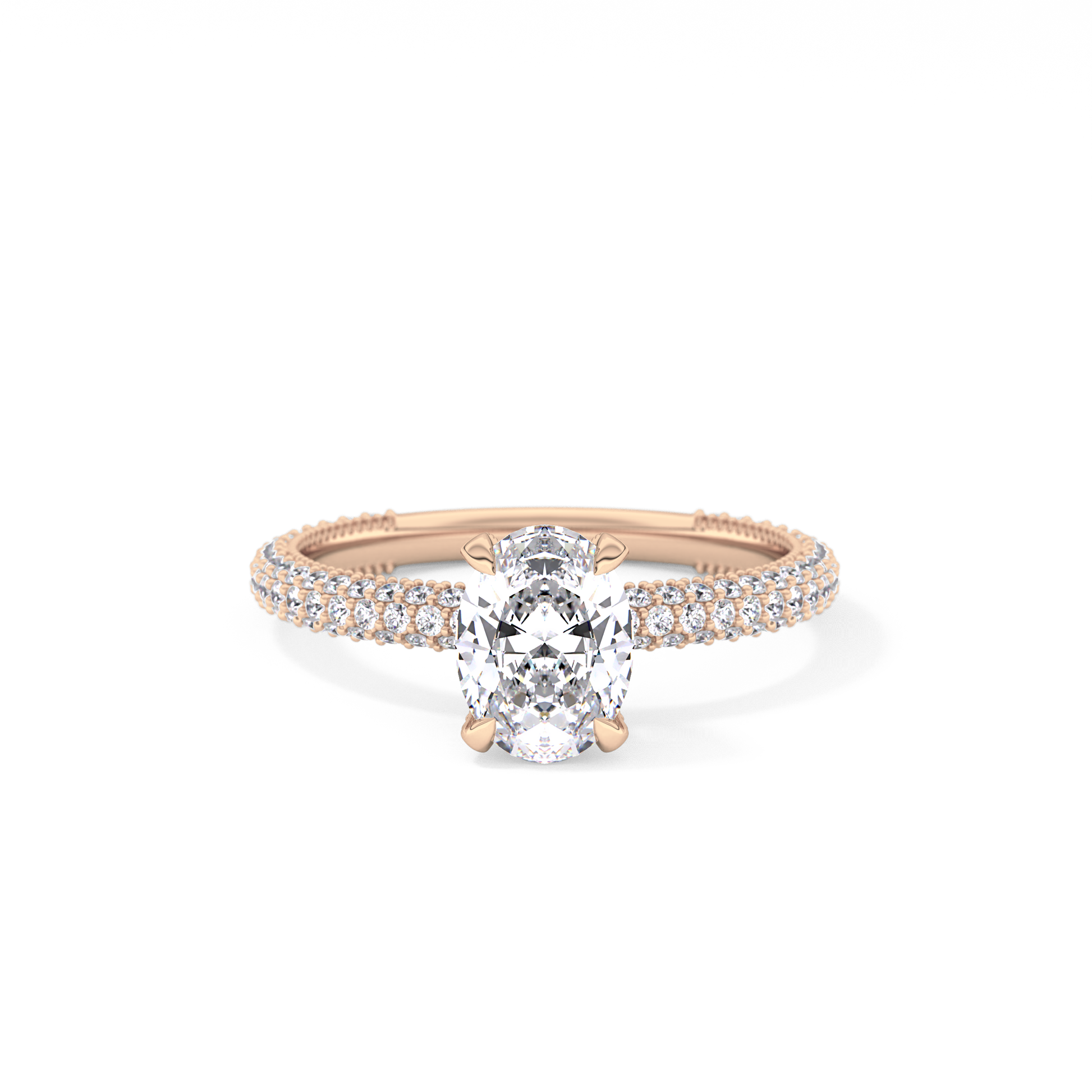 Oval Cut 0.83 Carat Moissanite Ring – Hidden Halo and Pave Setting in Gold
