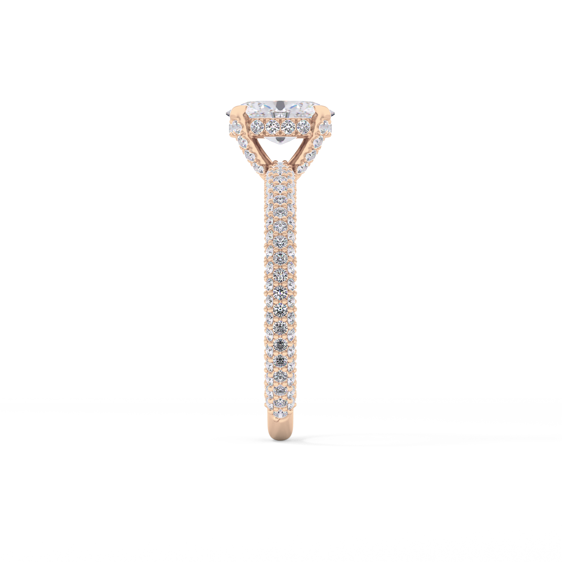 Oval Cut 0.83 Carat Moissanite Ring – Hidden Halo and Pave Setting in Gold