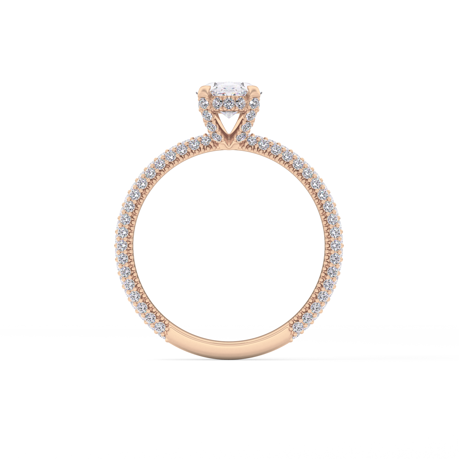 Oval Cut 0.83 Carat Moissanite Ring – Hidden Halo and Pave Setting in Gold