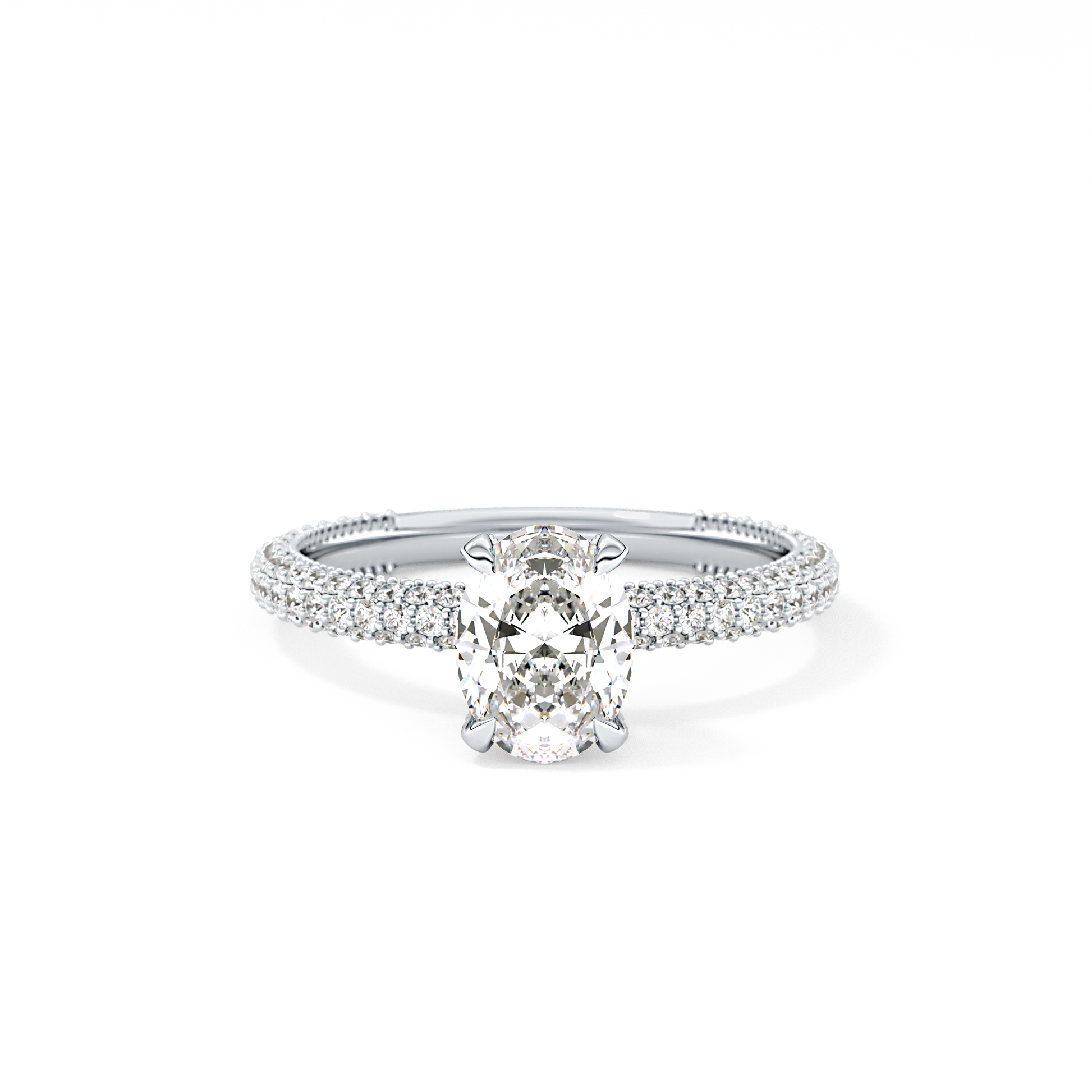 Oval Cut 0.83 Carat Moissanite Ring – Hidden Halo and Pave Setting in Gold